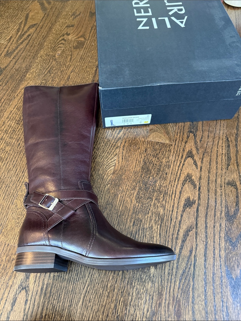 Naturalizer rena2 dark bown Burgundy Leather Mid-Calf Heeled Riding Boots